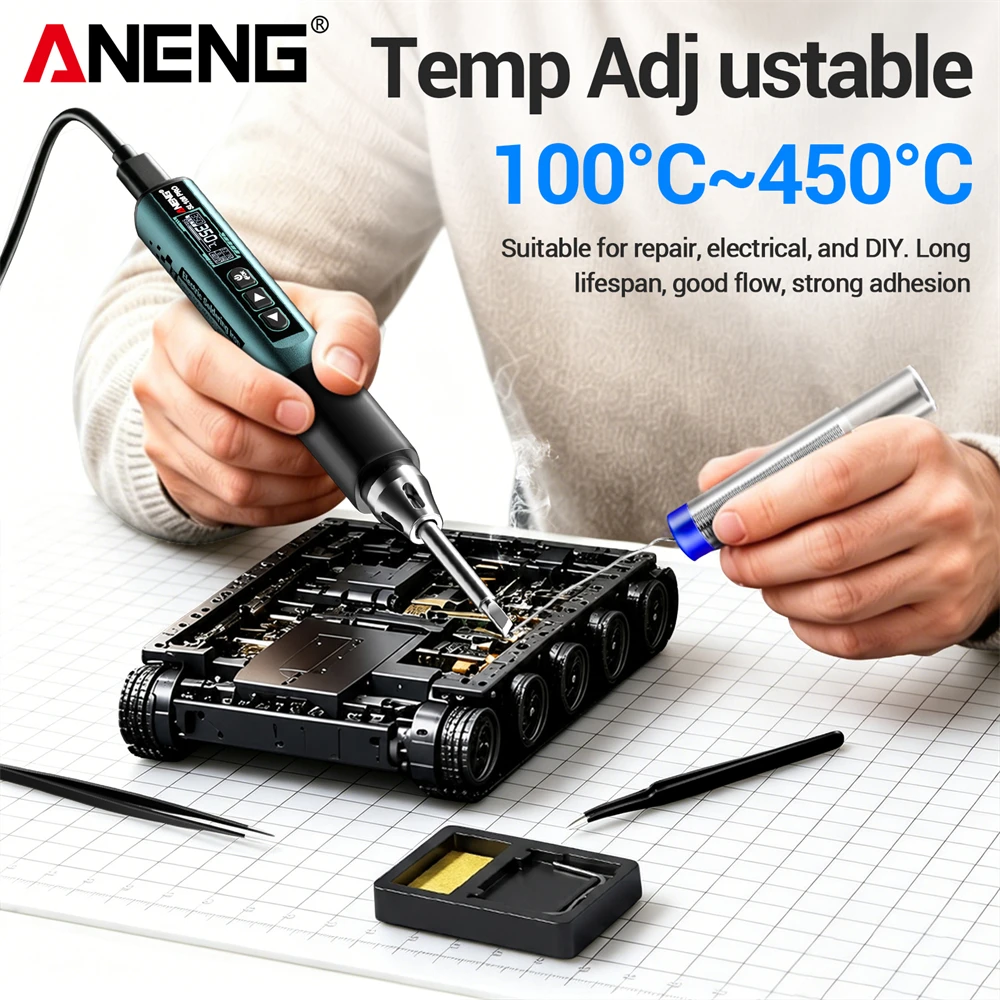 مكواة لحام كهربائية ANENG SL108 PRO بقوة 100 واط PD مع خاصية QC، درجة حرارة قابلة للتعديل، تسخين سريع، أداة لحام رقمية ذكية محمولة
