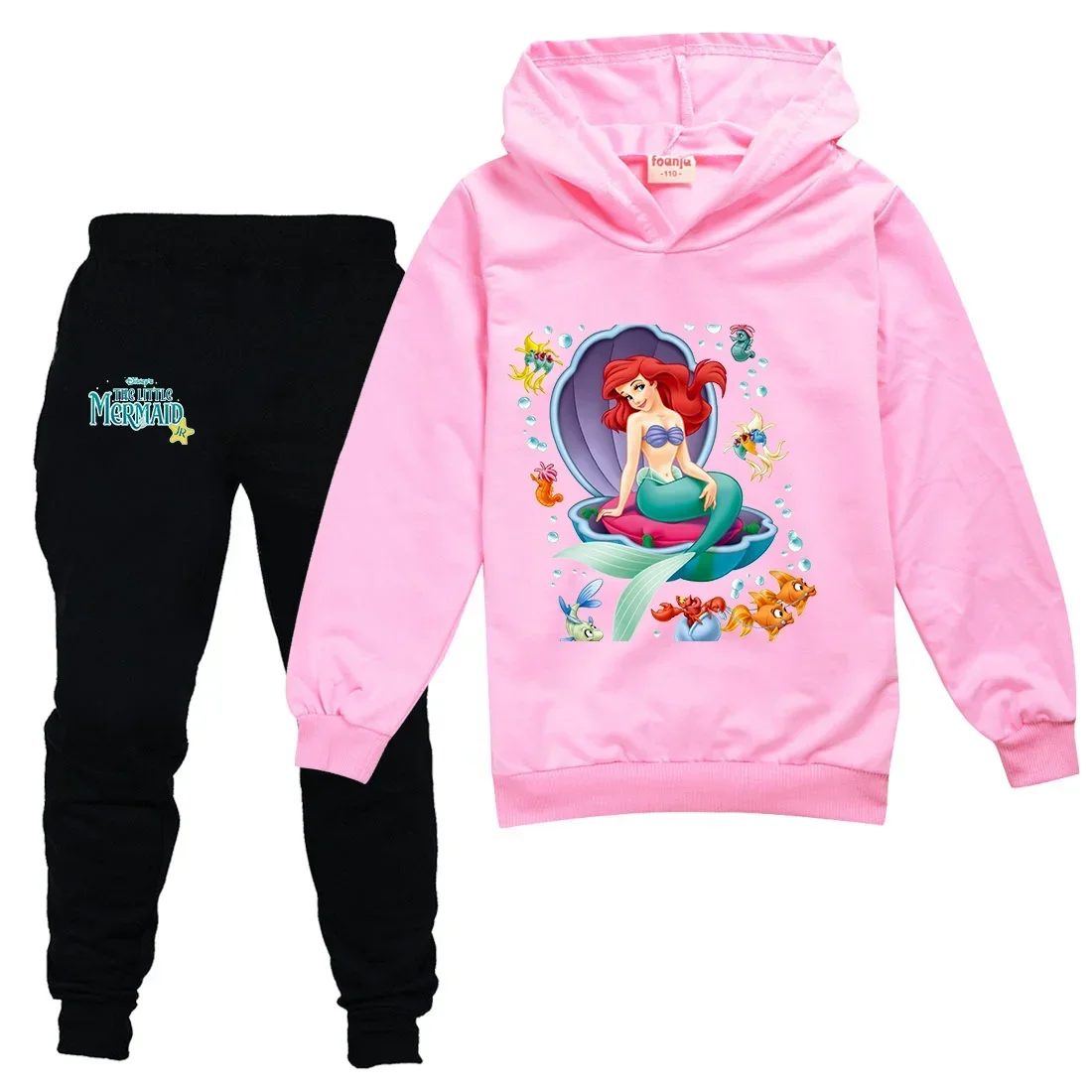 Casual Sportwear 2 Piece Baby Sets The Little Mermaid Girls Kids Tracksuit Hoodie Pants Suit Teen Children Outerwear Kid Clothes