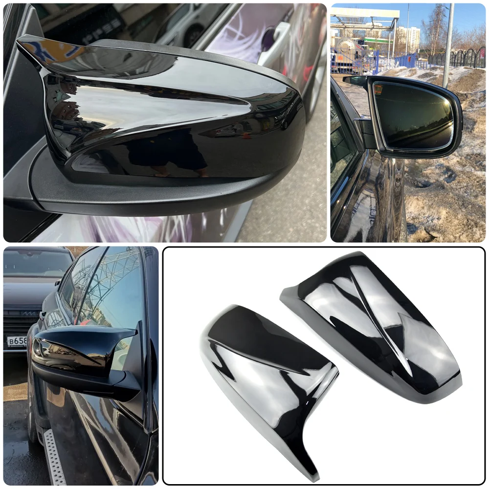 1 Paar Hornform M-Stil Rückspiegel für BMW X5 E70 X6 E71 2008-2013 Zubehör Kohlefaser-Stil schwarze Seitenspiegel-Abdeckkappen – Detail 15