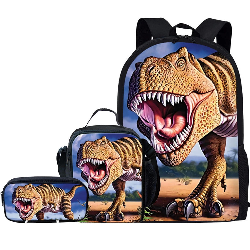 

HOMDOW 3pcs School Bags Set for Kids T-Rex Dino School Backpack Children Tyrannosaurus Rex Dinosaur Pattern Schoolbag