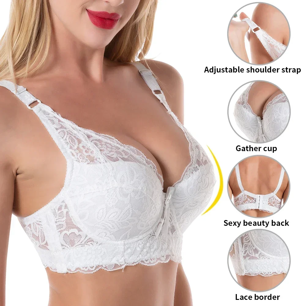 

Sexy Lace Underwear Thin Cup Large Size Breast Adjustment Bra Gathered with Steel Rings Women's Underwear