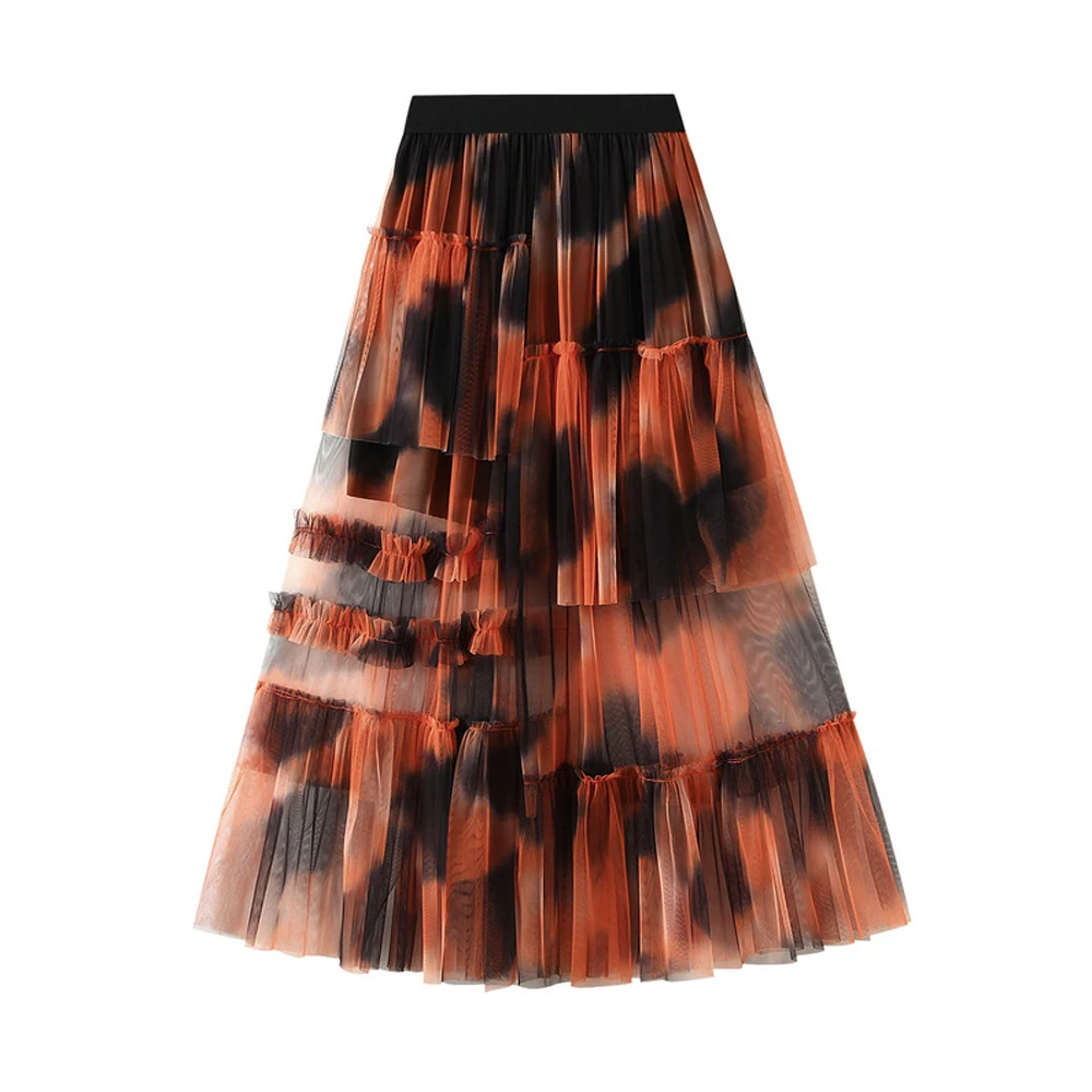 

Hollow Orange Purple Gauze Skirts Fashion Sweet Cake Skirts High Elastic Waist Tiered Mesh Tutu Tulle Skirt RS1178