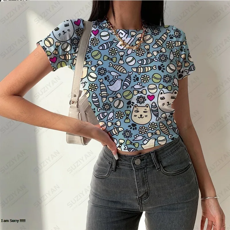 

Women's New Short Sleeve Round Neck Slim Fit T-shirt 3D Minimalist Printing Temperament Tight Fit Women's Sexy Short Sleeve Top