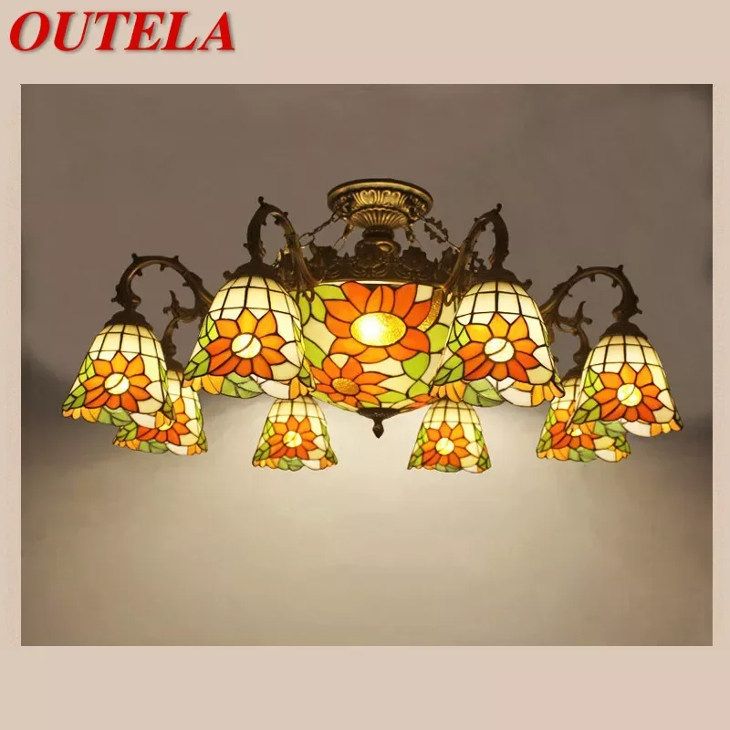 

OUTELA Tiffany European Living Room PendantLamp Vintage Creative Color Glass restaurant Bedroom Hotel Villa Chandelier