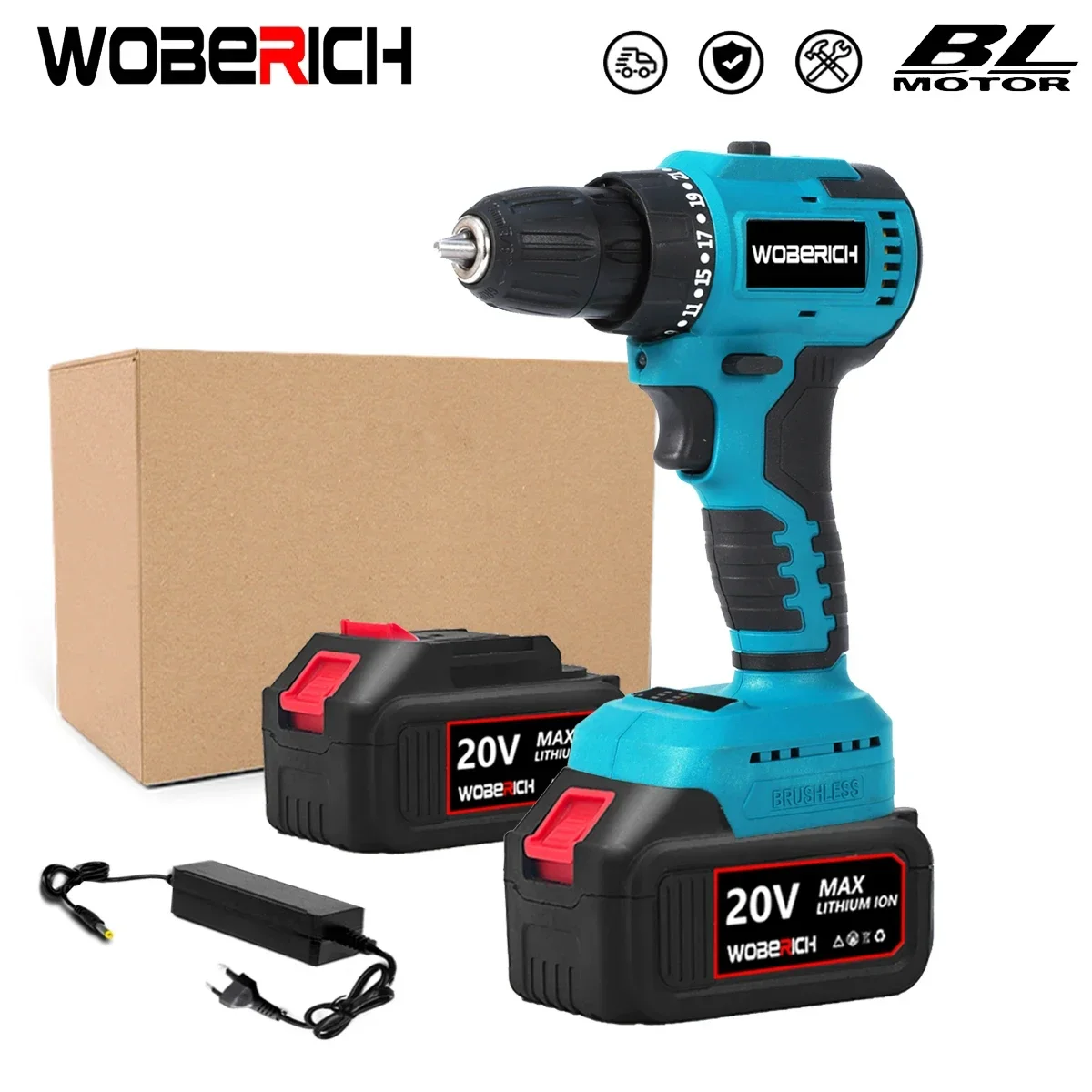 

3 in 1 Brushless Cordless Electric Impact Drill Hammer 10mm 21+1 Torque Electric Screwdriver Rechargeable for Makita 18V Battery