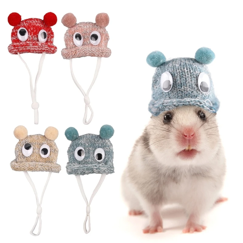 Knit Hamster Hat Guinea Pigs Carnival Photography Hat Hand Knitted Tiny with Adjustable Strap Christmas Party