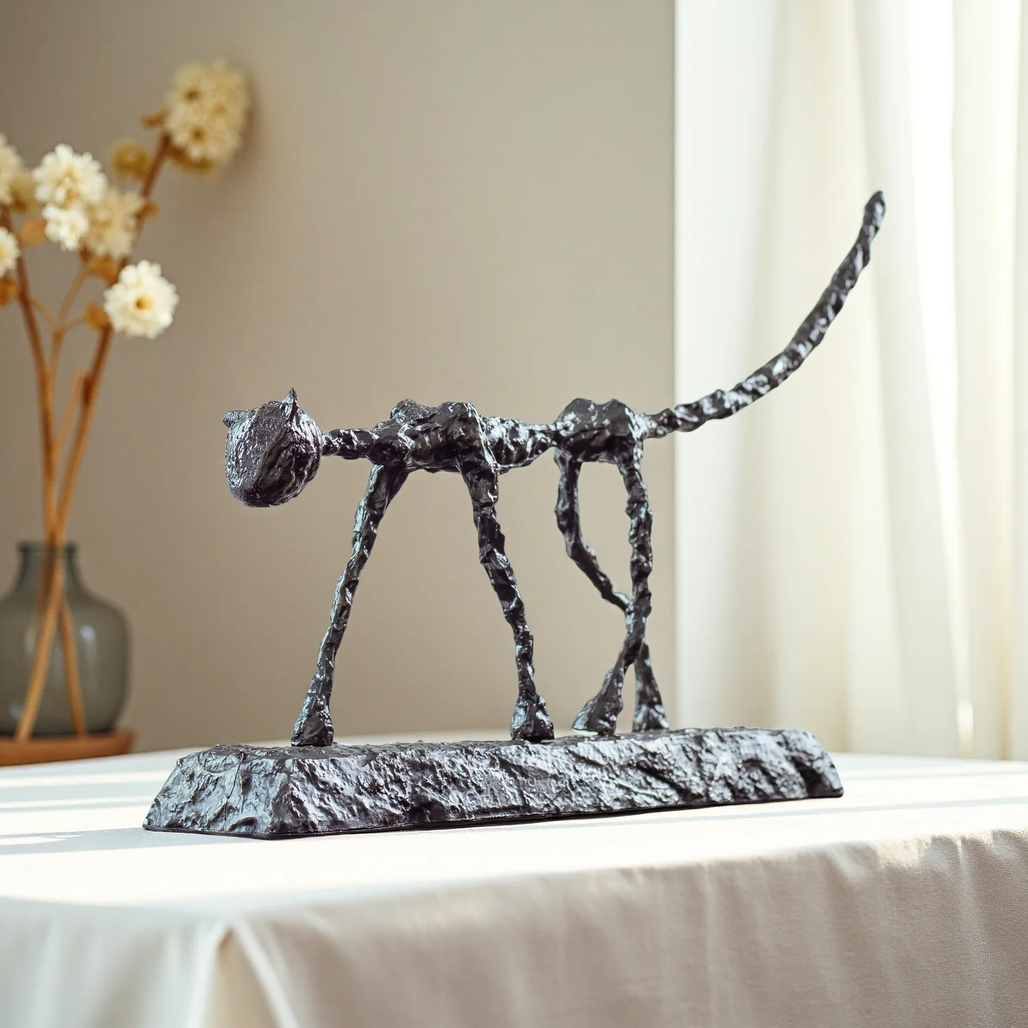 アンティークブロンズ猫像アルベット・ジャコメッティ猫彫刻鋳造動物手