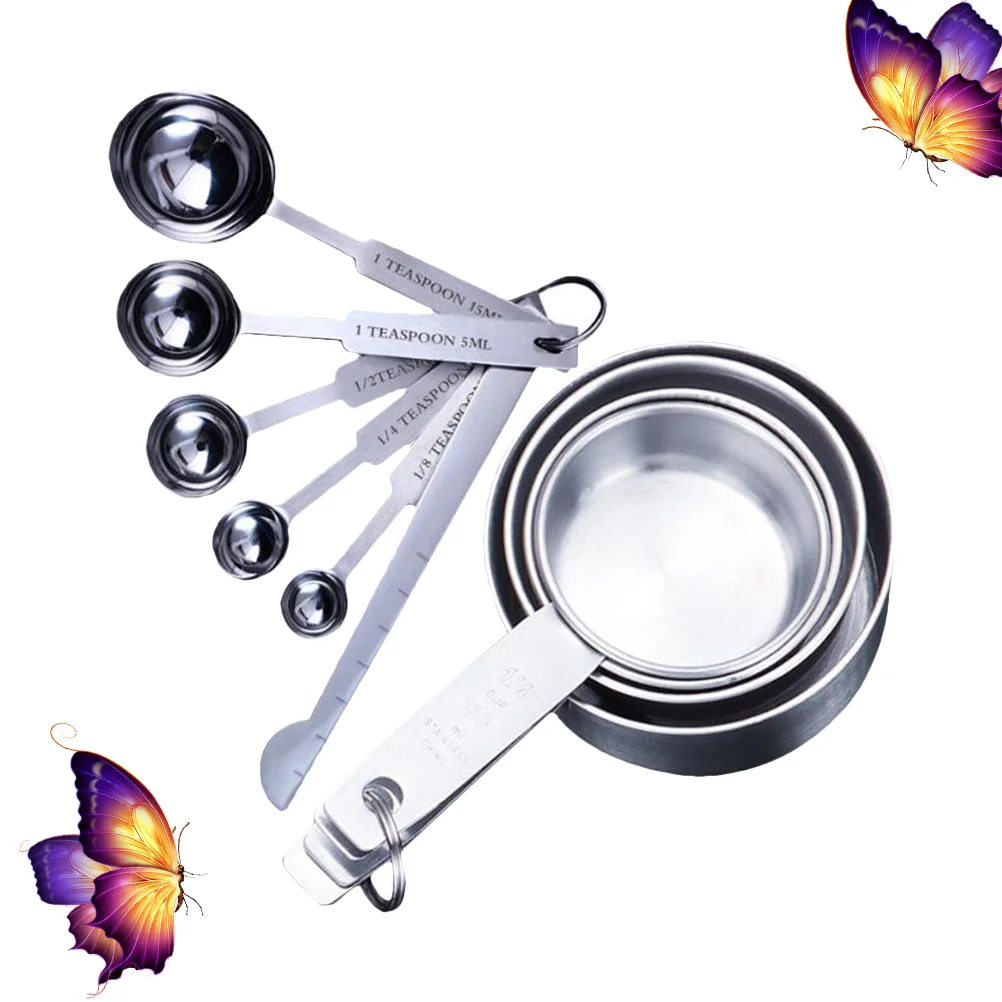 

1 Set Measuring Spoons with 1 Set Measuring Cups Scale Stainless Steel Coffee Measuring Spoons Scoops for Coffee Powder Tea