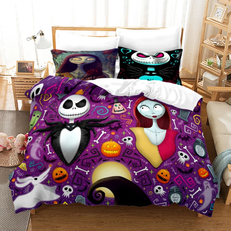 thumbnail image 1 of Funda de edredón de pesadilla antes de Navidad con funda de almohada, Jack and Sally, Calavera 3D, juego de cama de Navidad, dormitorio, decoración de Halloween, nuevo, 1 of 5