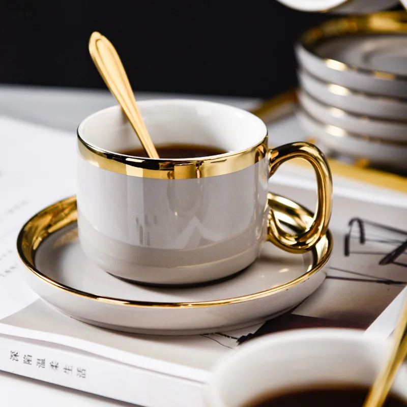 Steel Coffee Cup with Square Saucer & Spoon