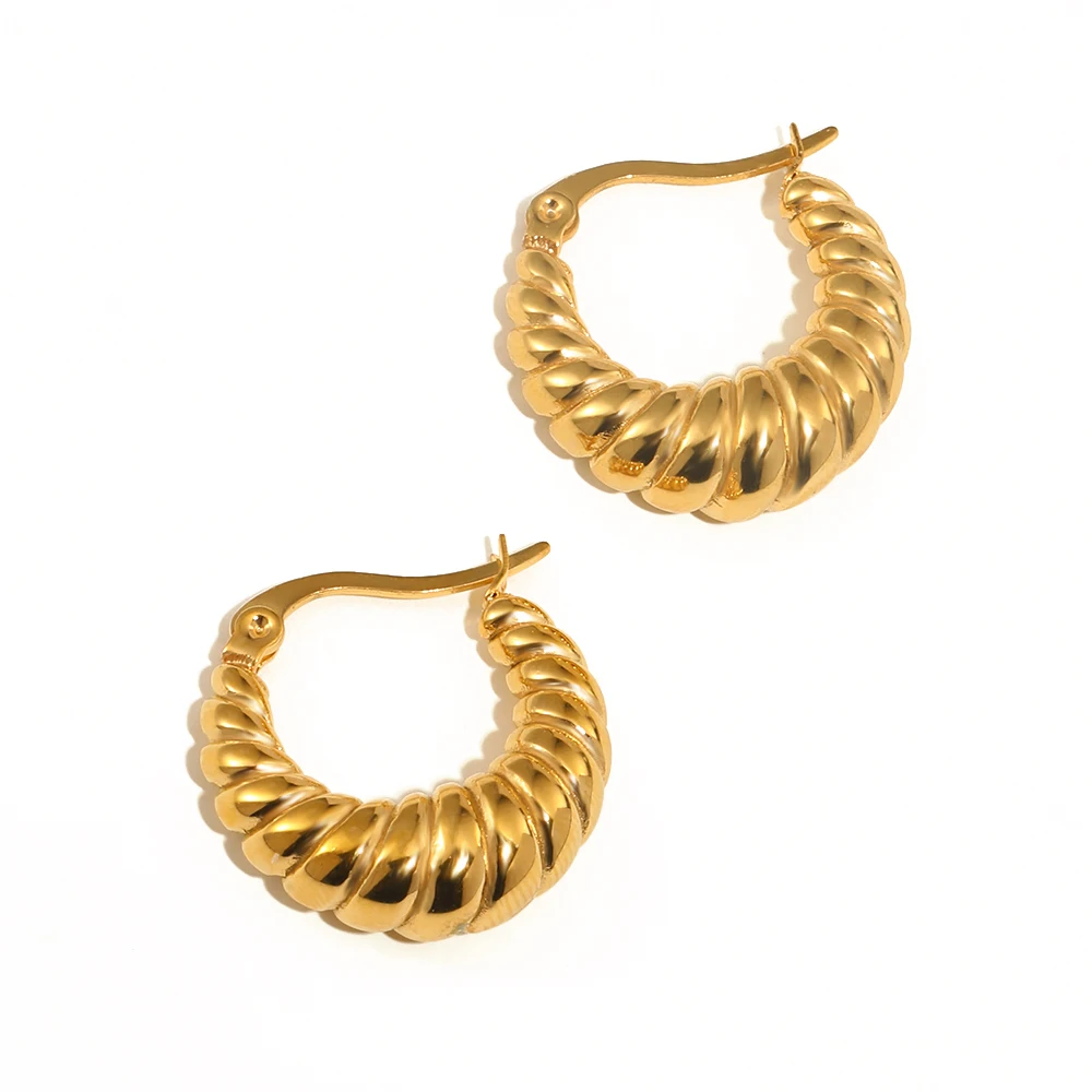 E.B.belle 316L Stainless Steel Unique Texture Circle Gold Statement Earring Chunky Croissant Hoop Earrings for Women