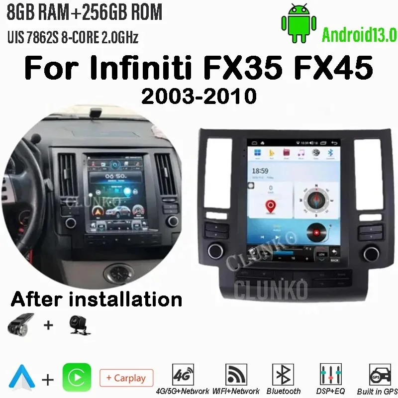 

Clunko For 03-10 Infiniti FX FX35 FX45 Android 13 Car Radio Stereo Tesla Screen Multimedia Player Carplay Auto 4G LTE WIFI GPS