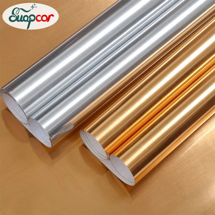 Thickened Gold Brushed Self-Adhesive Wallpaper Furniture Renovation Paste Metal Mirror Stickers Fridge Sound Box Waterproof Film