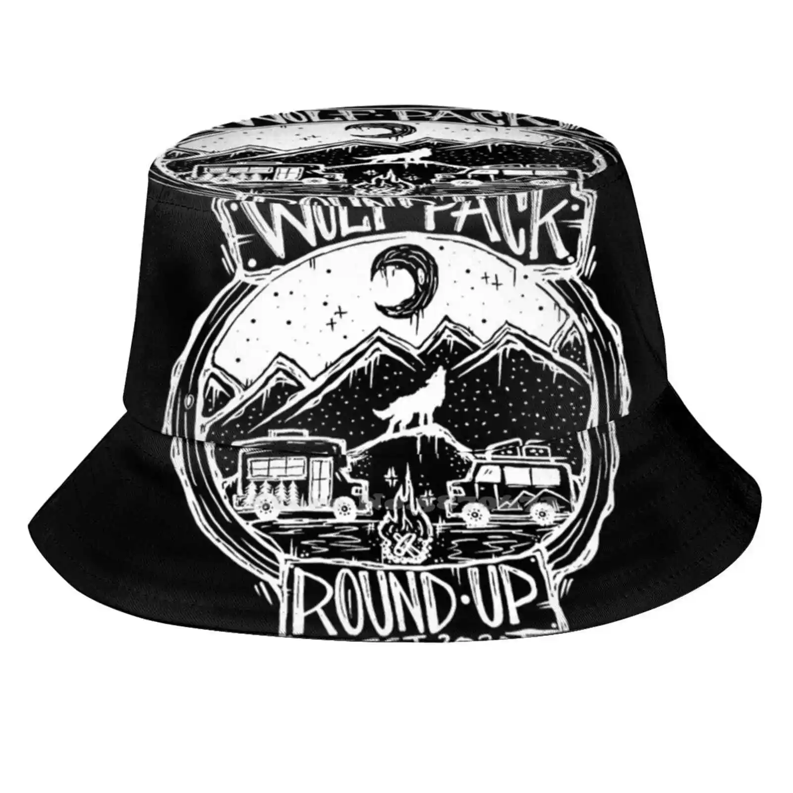 Wol Round Up White Logo Flat Top Cappelli Da Pescatore Traspiranti Confezione Da Lupo Round Up Roundup Roundup