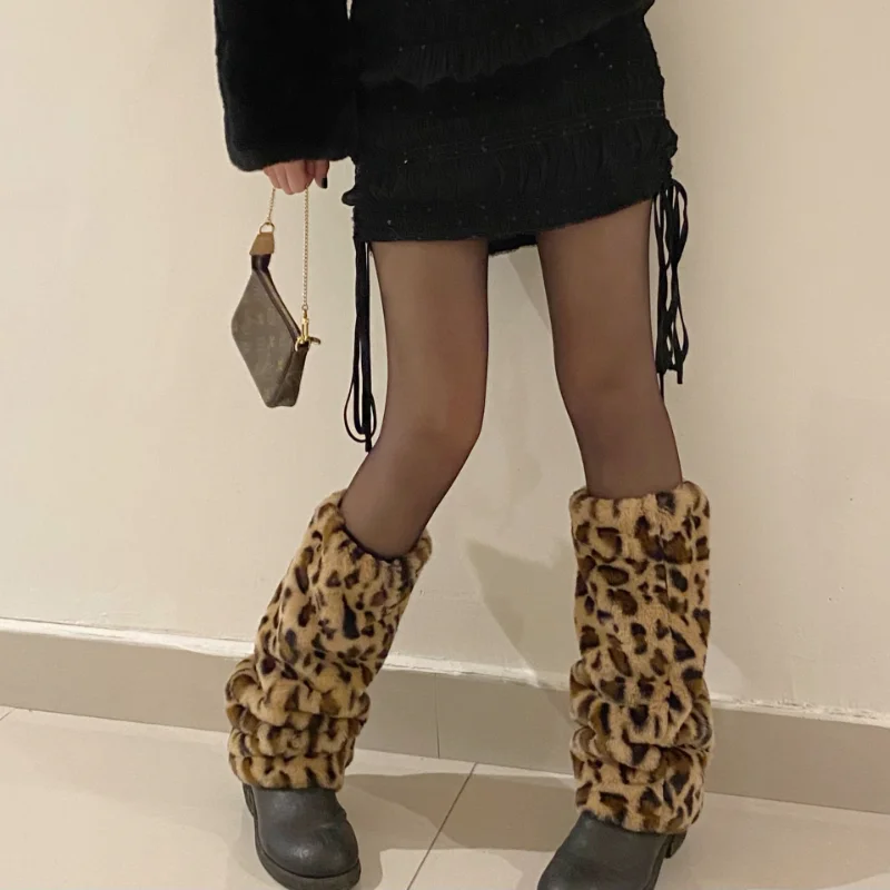 Calentadores De Piernas De Felpa Para Mujer - 40 Cm, Negros, Con Anillos, Para Invierno