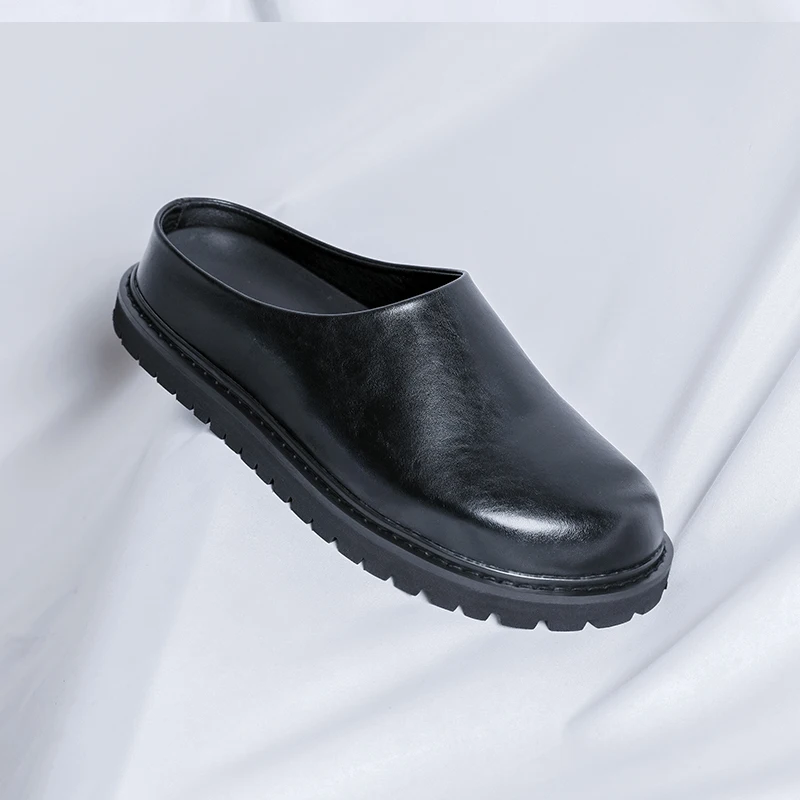 JY men bun head half slippers a slip-on sandals new lazy flat set feet heelless leather shoes