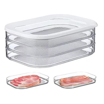Meat Container for Fridge Bacon Lunch Meat Container for Refrigerator Meal Prep Containers Stackable Food Storage Boxes with Lid