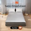 Kuup 100%Polyester 1pcs satin surface Bedding Fitted Sheet（No pillowcase）Elastic Band Around Mattress Cover King Bed Cover Sheet 1