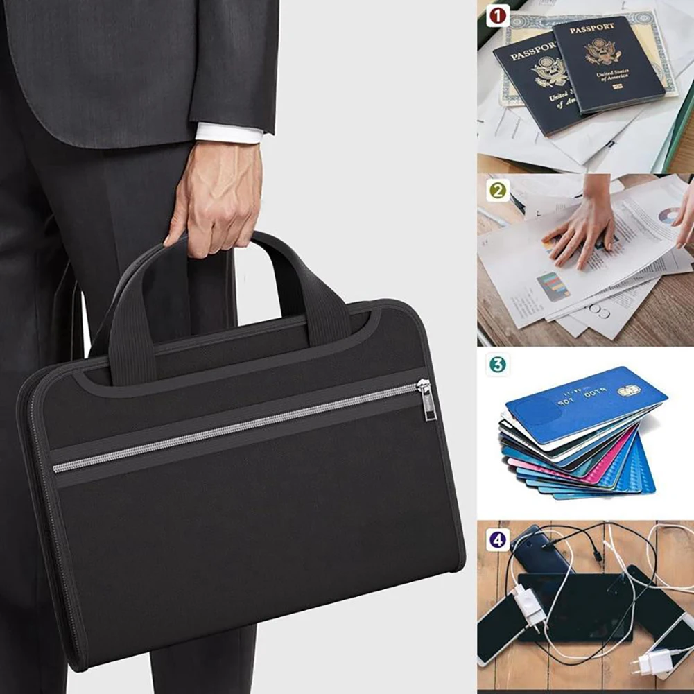 Large Capacity Fireproof Waterproof Document Bag Document Safe Storage Bag With Zipper Handheld File Organiser For Business