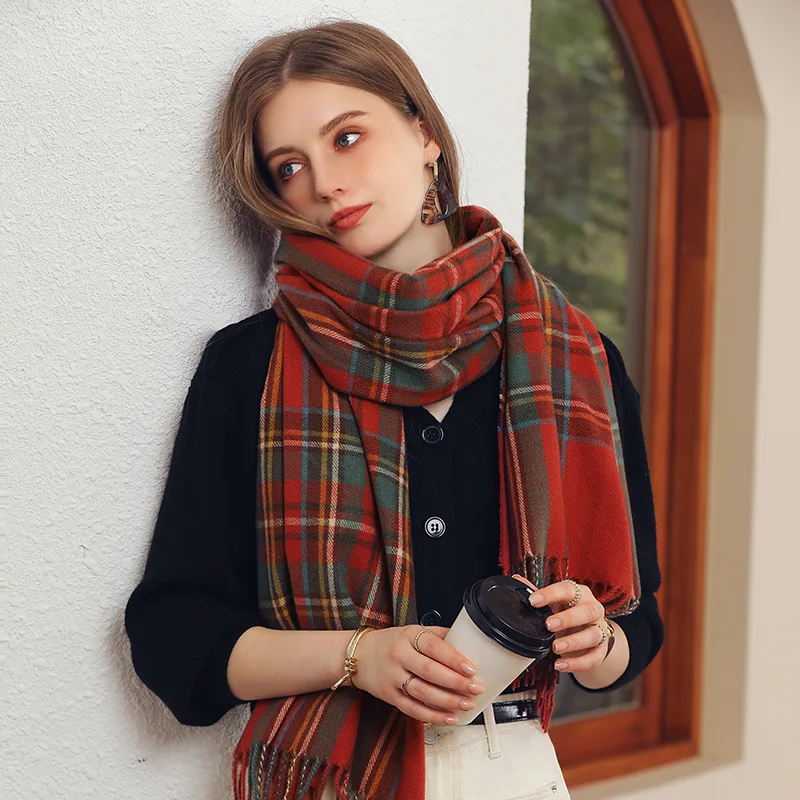 

2022 New Women Winter Cashmere Scarf Paid Warm Long Tassel Shawl Pashmina Lattice Ladies Scarves Bufanda Hijab Stoles