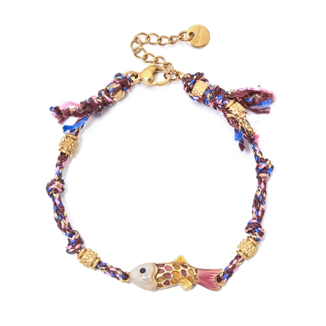 Bracelet poisson mignon en acier inoxydable pour femmes, corde colorée tissée à la main, style Boho, breloque, bijoux d'amitié populaires