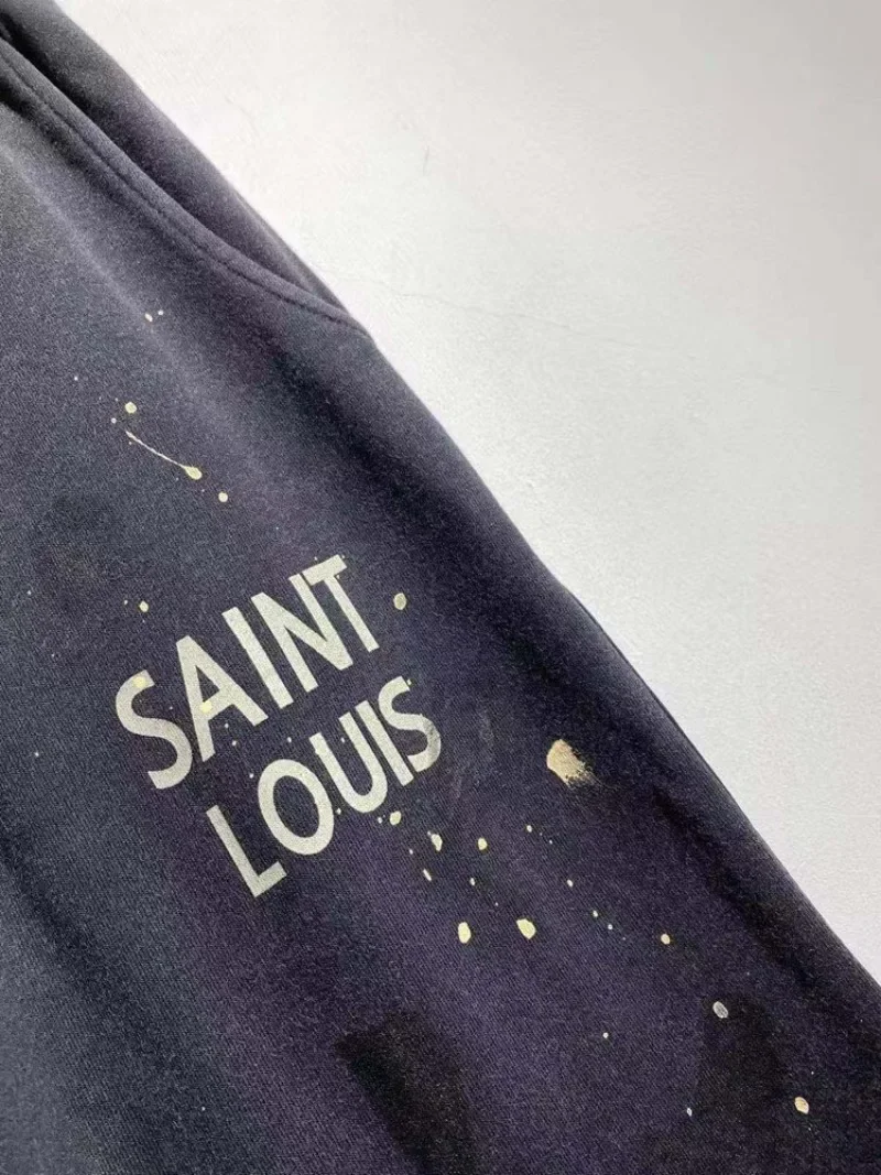 24ss Saint Louis Oversized Sweatpants Men Women 1:1 Speckled Graffiti Washed Pants