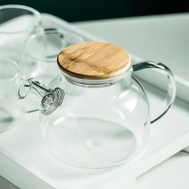 1.8L Transparent Borosilicate Glass Teapot Heat-Resistant Large Clear Tea Pot Flower Tea Set Puer Kettle Cup Office Home Tool Kitchen