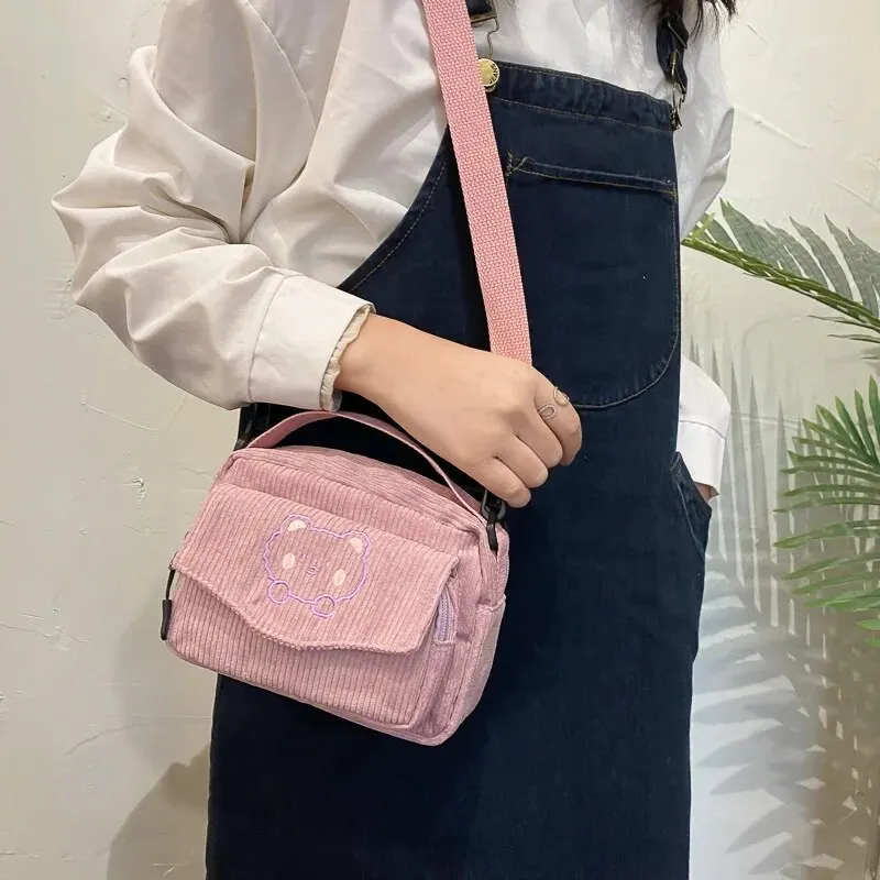 Personalized Teddy Bear Embroidered Diagonal Shoulder Corduroy Women's Crossbody Bag