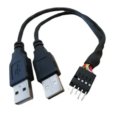 Adaptador de conector Dupont Dual USB A macho A carcasa de PC, 9 pines internos, Cable divisor, 20cm, 24AWG