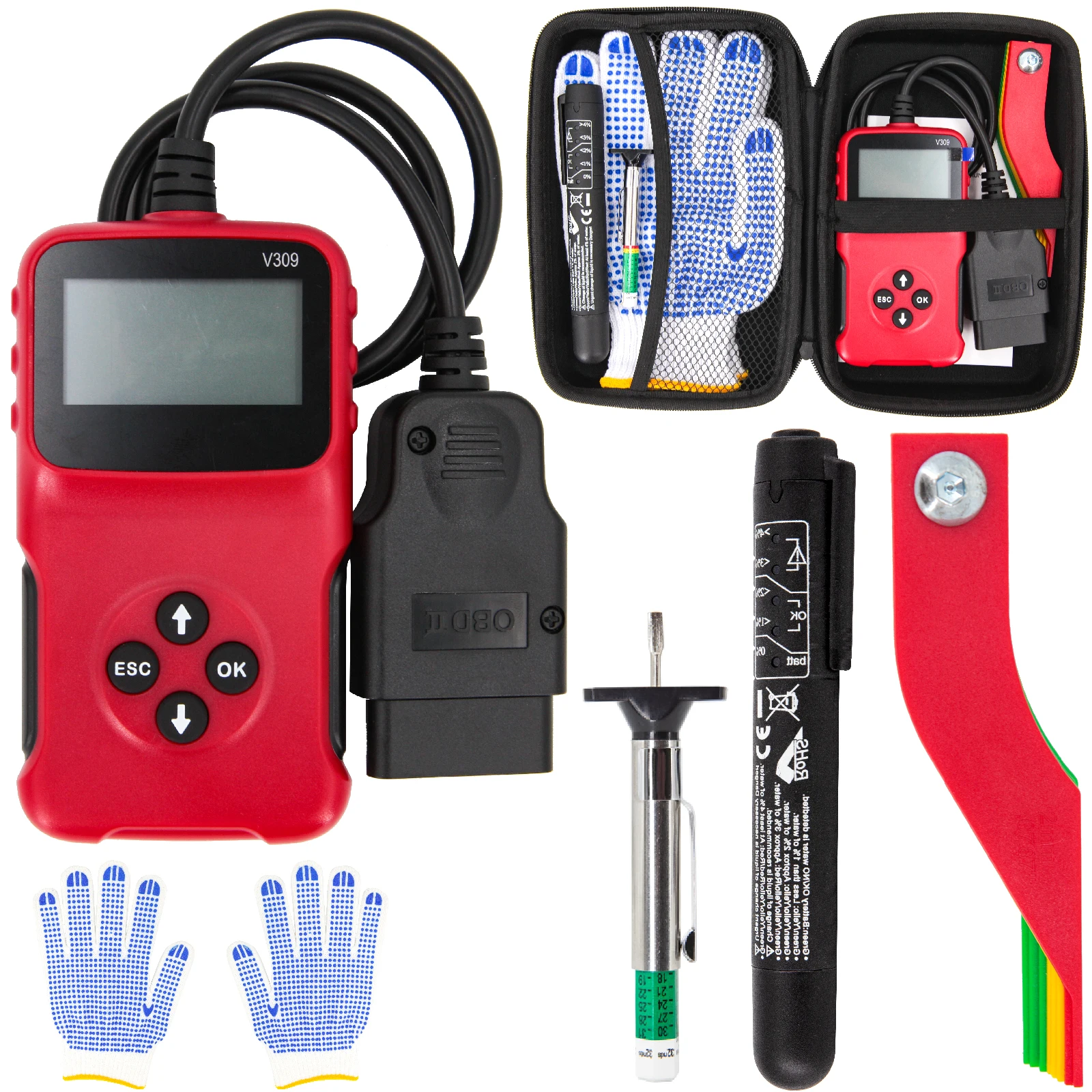 

Multi-Language V309 Code Reader Read/Clear Fault Code I/M DTC OBD2 EOBD USB Car Diagnostic Scanner With Brake Lining Gauge Tool