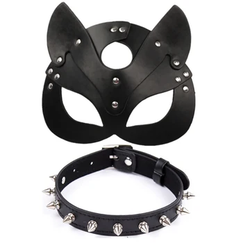 Erotic Women Sexy Mask Half Face Fox Cosplay Leather Sex Mask Halloween Party Mask Masquerade Ball Fancy Masks Punk Collar 2