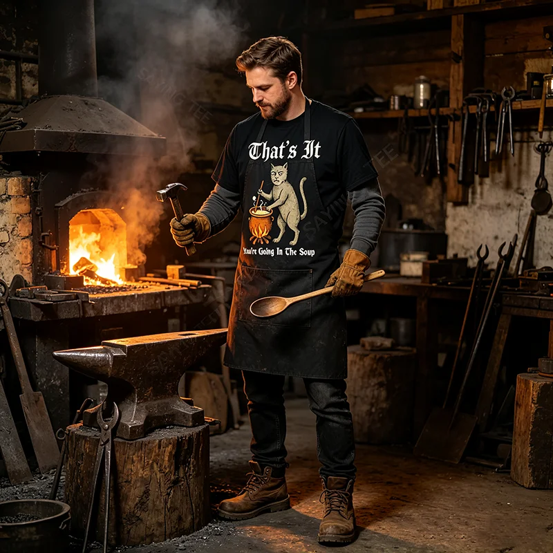 Mittelalterliches Katzen-T-Shirt mit lustigem Spruch „That's It You're Going in The Soup“, Y2k Art Cook Gag Neuheitsgeschenk, Humor-Halloween-Kostüm-T-Shirts