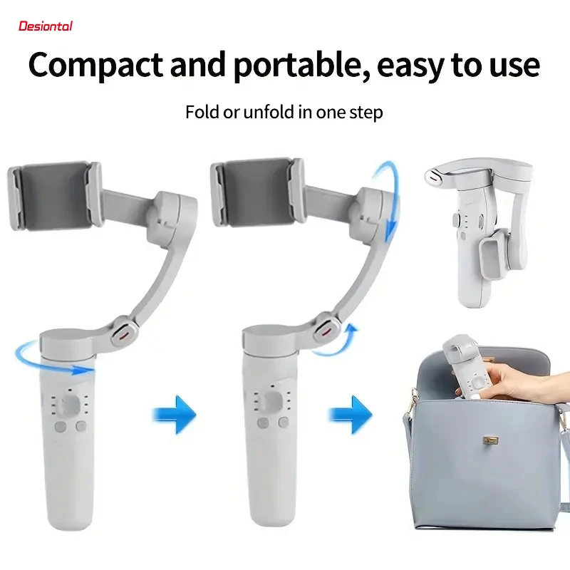 Gimbal handheld stabilisateur pour smartphone avec batterie intégrée 2200mAh, prêt à être utilisé pour des prises de vue stables.