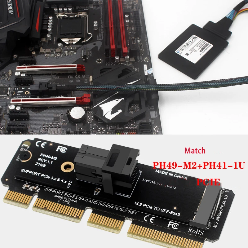 DollaTek M.2 NVME zu U.2 Konverterkarte Mkey PCIeX4 zu SFF8643 Festplattenadapterkarte 64GT/S Stabile Übertragung Zubehör für Desktops