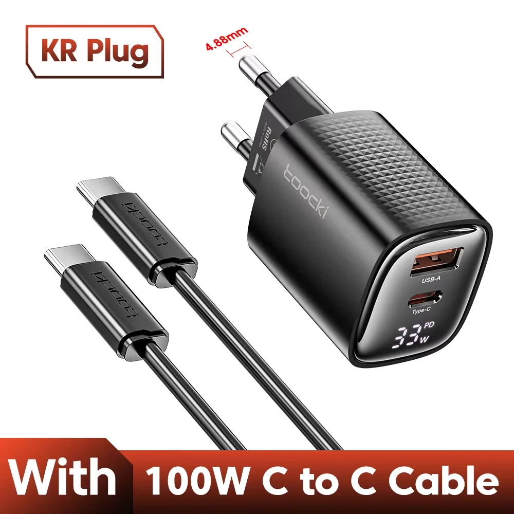 33W GaN USB-C Fast Charger with Digital Display and PD3.0 QC3.0 Technology