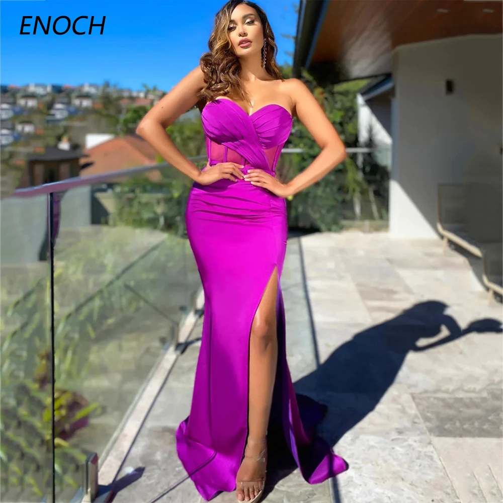 

ENOCH Simple Mermaid Prom Dresses Sweetheart Sleeveless Backless Sexy Side Slit Party Gown Illusion Vestidos De Gala Custom Made