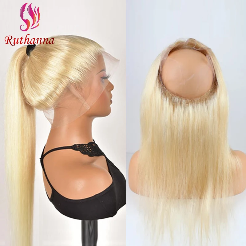 613 Color Honey Blonde 360 Lace Frontal Closure Straight Human Hair Remy Transparent Lace Frontal 16 18 20 Inch Pre-Plucked