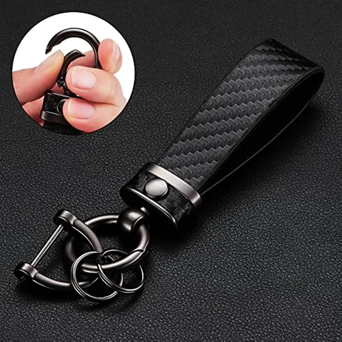 Carbon Fiber Style Keychain 360 Rotatable Universal Fit