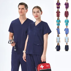 Women Men Silky Scrub Sets Medical Uniform Hospital Nursing Tunic Beautician Veterinary Doctor Surgical Nurse Scrubs 302