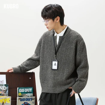 Men's Autumn and Winter Vintage Loose, Heavyweight Texture Knitted Sweater Sweater Jacket Handsome  Fashionable and Versatile