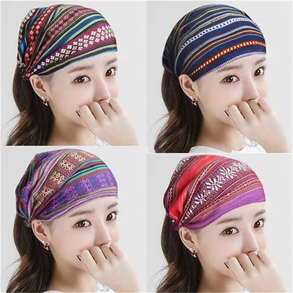 Böhmen Stoff Elastische Stirnbänder Für Frauen Mädchen Turban Vintage Blume Kopf Wrap Haar Bands Weibliche Kopfbedeckungen