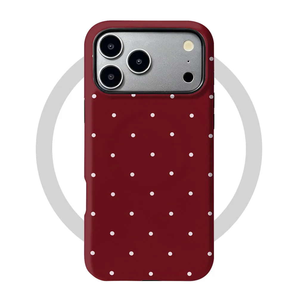 Red Polka Dot Magnetic Shockproof Phone Case with 2-in-1 Film Cover