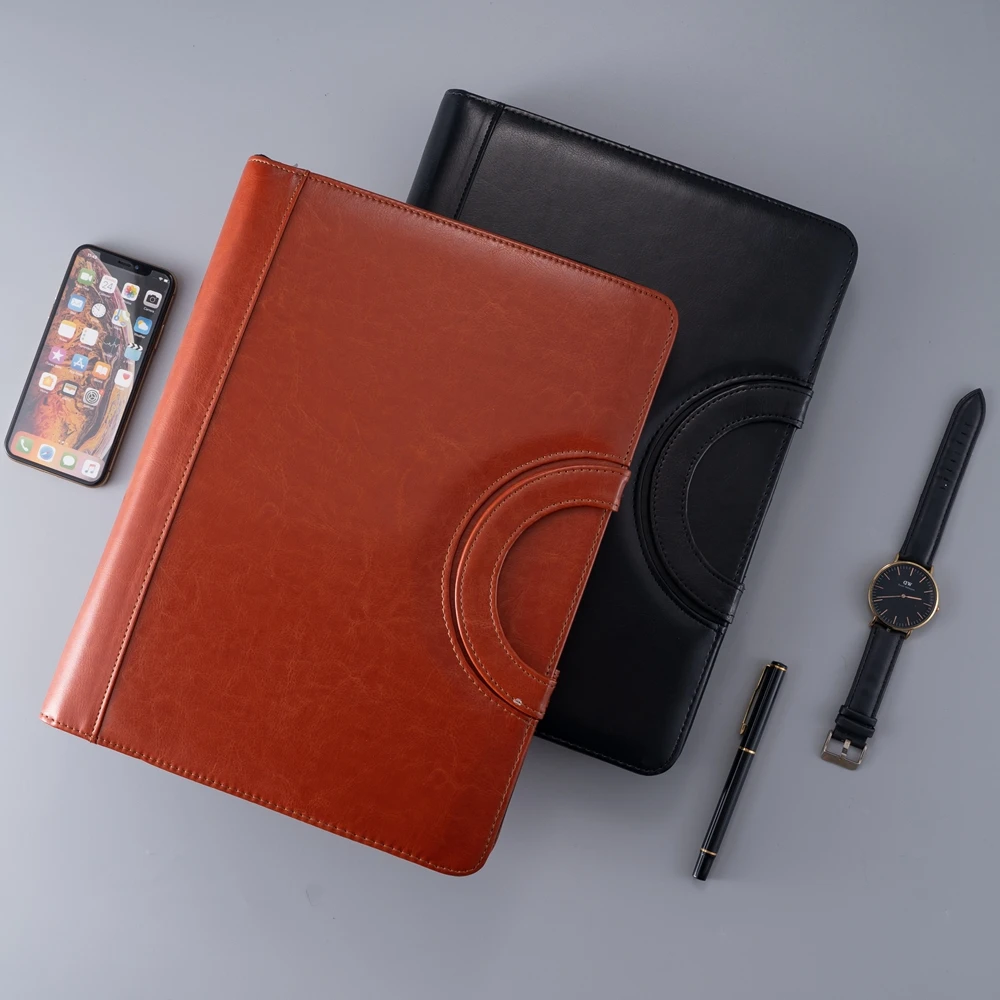 A4 Multifunction PU Leather Binder Document Folder Portfolio Padfolio With Zipper Leather Folder Office Padfolio