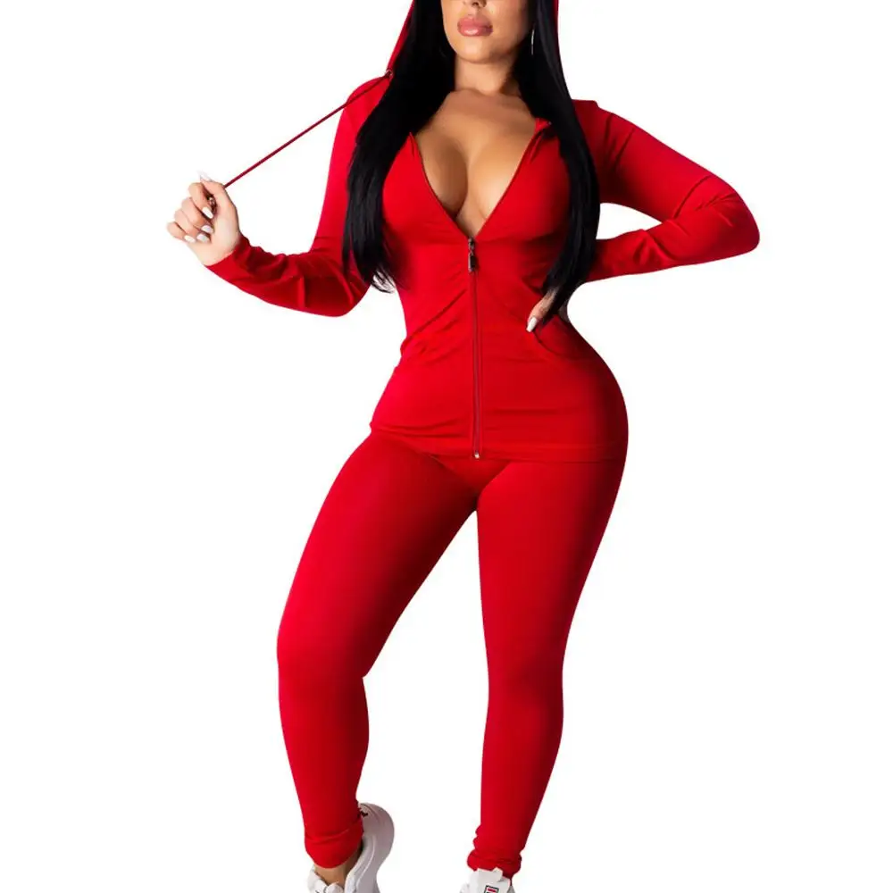 

Athletic Apparel Workout Clothing Jacket And Legging Gym Tracksuits 2 Piece Set For Women Hooded