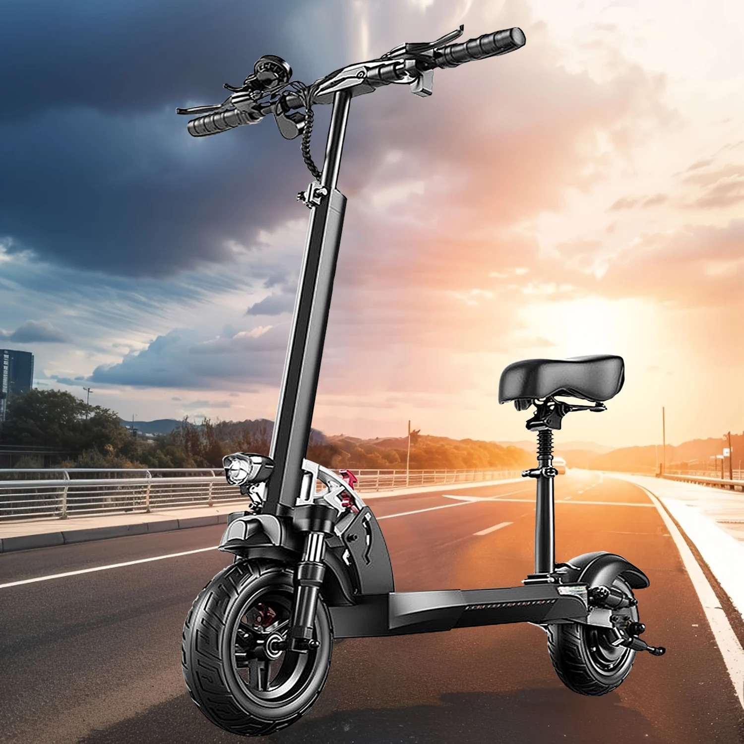 750W Electric Scooter Adults 20 MPH 10" Off-Road Tires, Dual Disk Brake System, Folding Electric Scooter with Seat for Adults