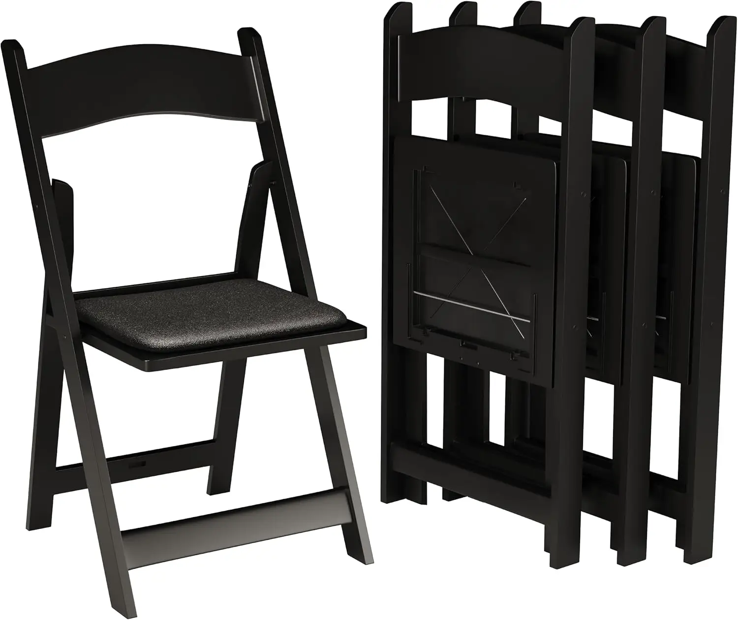 72 Black Resin Stackable Folding Chair Comfortable Black Foldable Chair Folding Chairs with Padded Seats Chairs