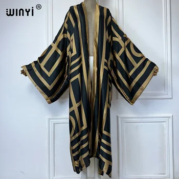 WINYI Africa boho print Kimonos african dresses for woman Cardigans beach outfits kaftan beach cover up evening dress maxi coat 1