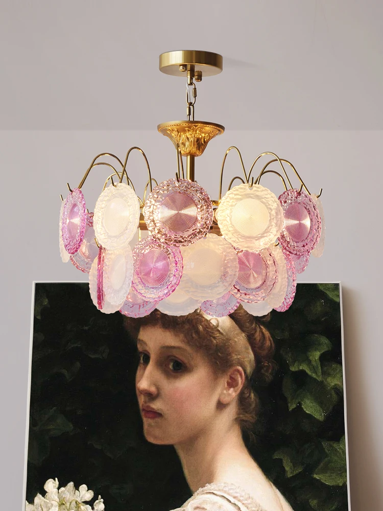 

French master bedroom crystal lamp, creative light luxury, donut chandelier, warm room, dining room, ceiling lamp