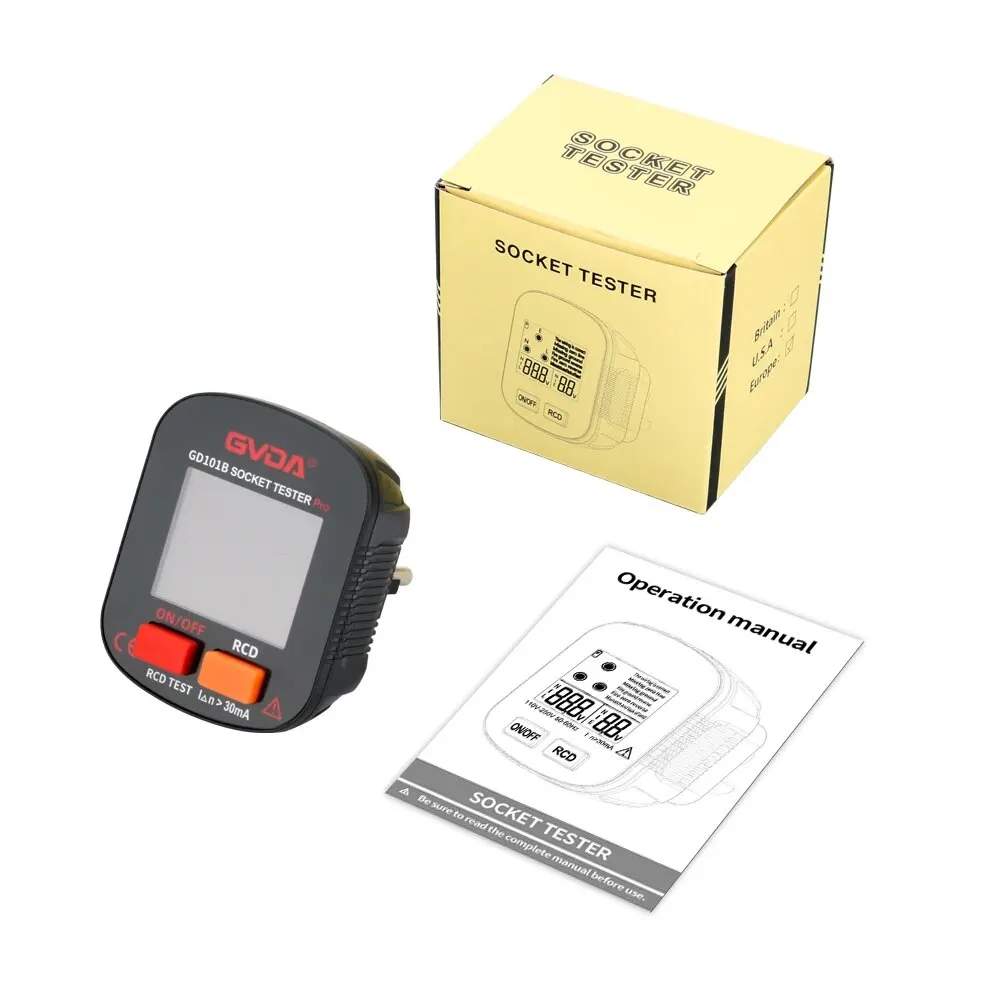 Socket Tester socket tester GVDA Pro Voltage Test Digital Outlet Socket Detecter EU Plug Ground Zero Line Plug Polarity Phase Checking GD101B