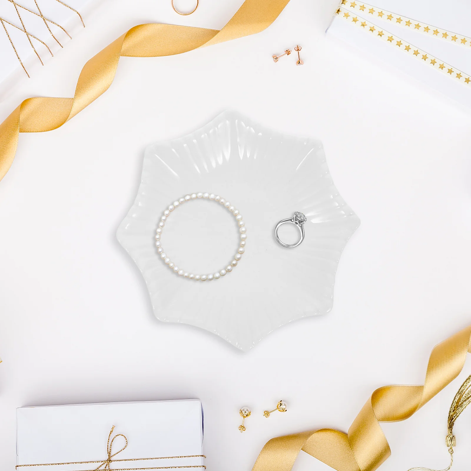 

Square Jewelry Tray Shells Ring for Decorative Plate Storage Household Dish Ceramics Trinket Holder